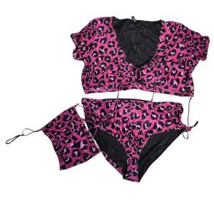 NEW Snag pink leopard‎ As You Wish high waist bikini 2 piece swimsuit G 20/22